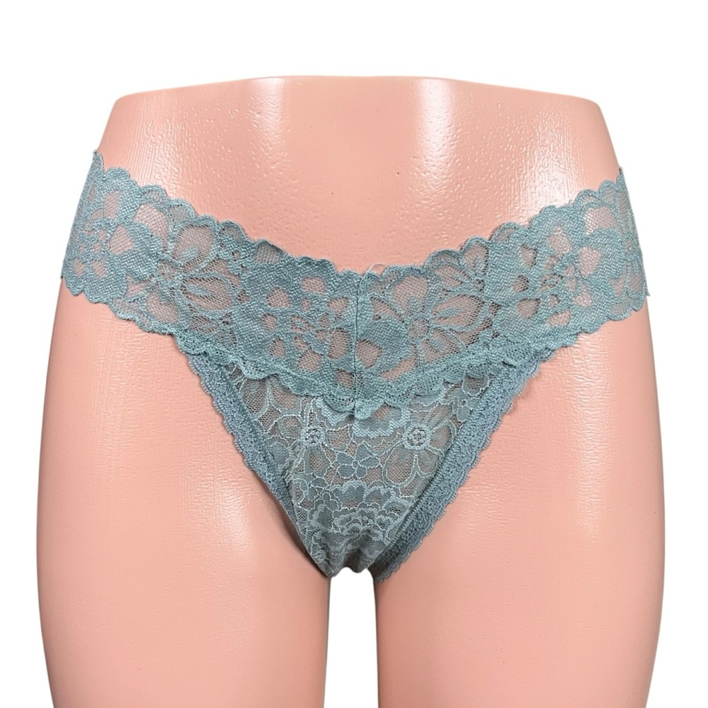 NWT Victoria's Secret Soft Sage Green Floral Lace‎ Thong Panty XL